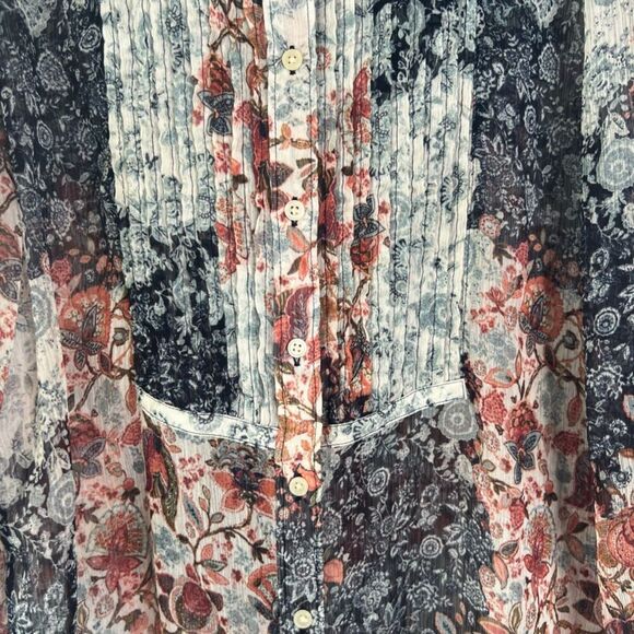 LOFT Boho Mixed Floral Print Semi-Sheer Long Sleeve Blouse Size Small - Picture 7 of 9